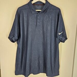Tiger Wood x Nike Dri-FIT ADV Golf Polo Shirt XL Blue Leaf Print Short Sleeve